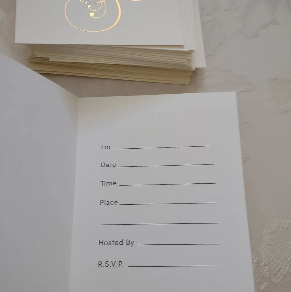 Gold Foil letters Swirls white invitation cards